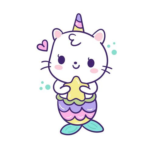 Kawaii Cat Unicorn zeemeermin cartoon vector