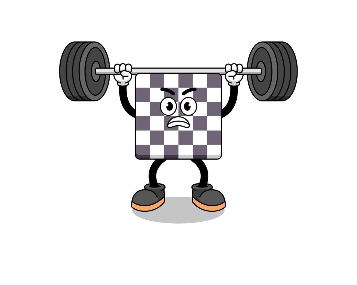schaakbord mascotte cartoon optillen van een barbell vector