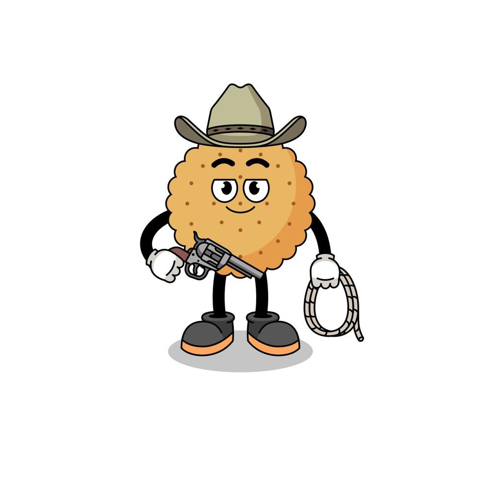 karakter mascotte van biscuit ronde als cowboy vector