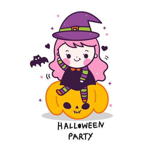 Kawaii Halloween meisje cartoon doodle stijl vector