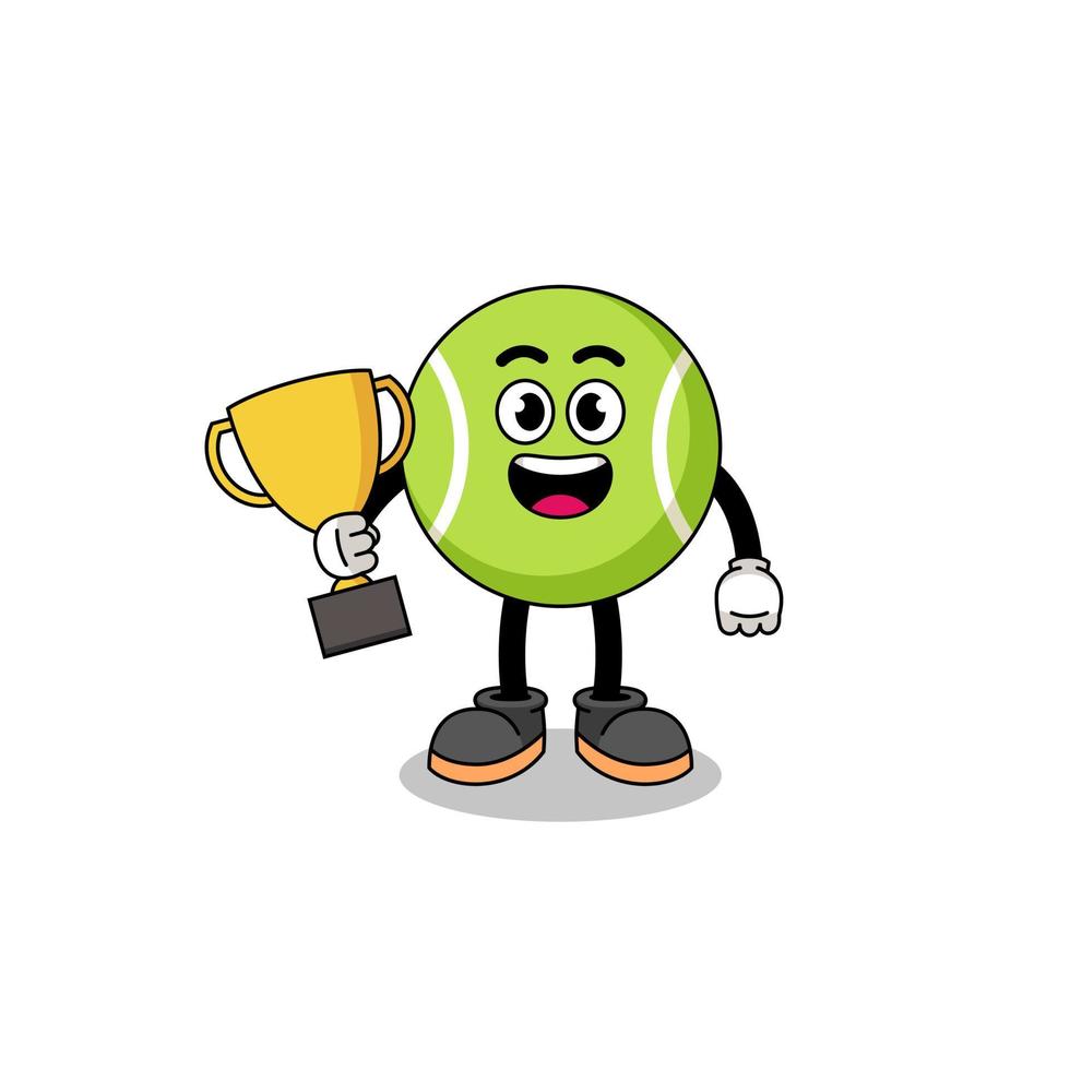 cartoon mascotte van tennisbal met een trofee vector