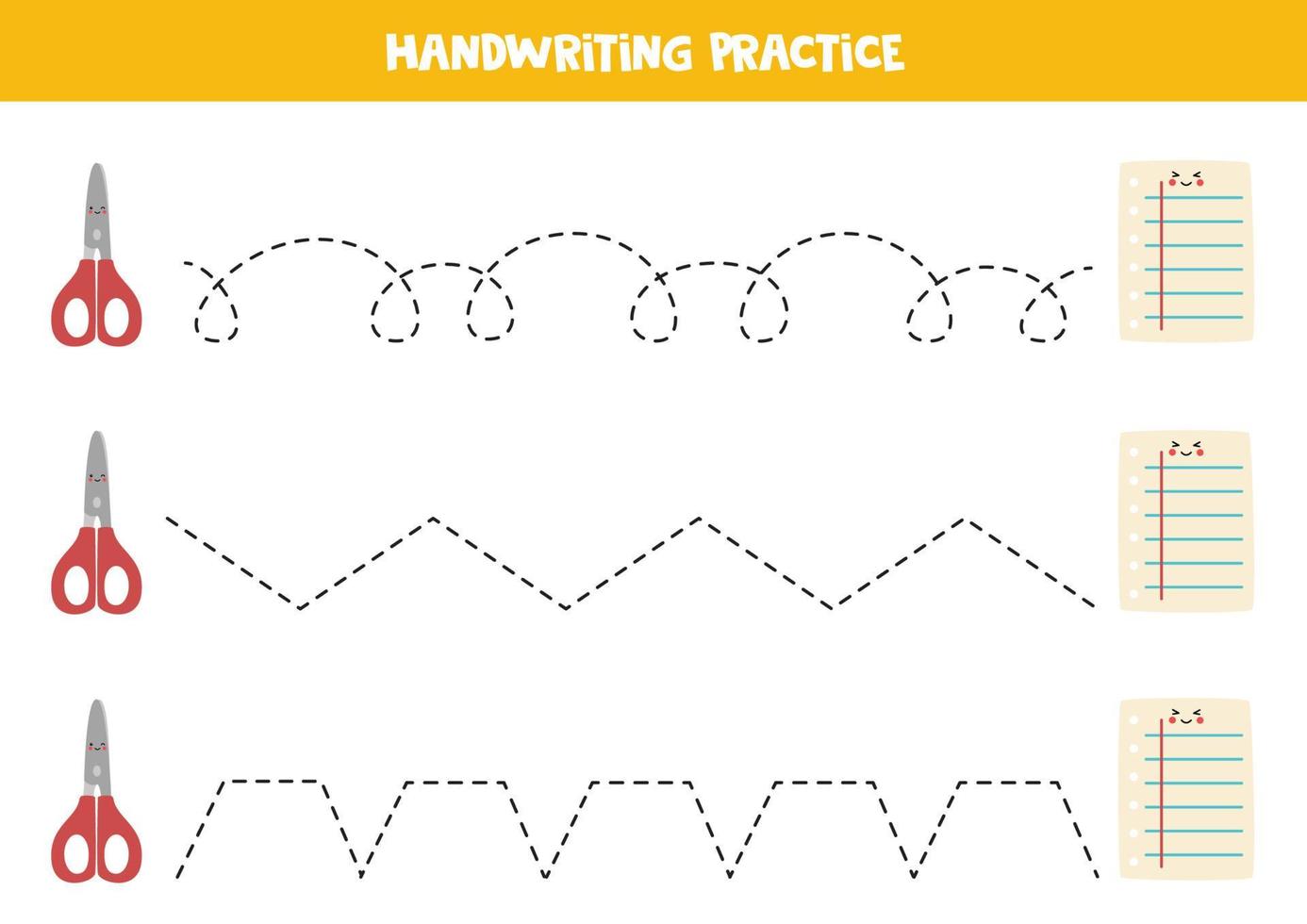 lijnen trekken met potloden en vellen papier. Schrijf oefening. vector