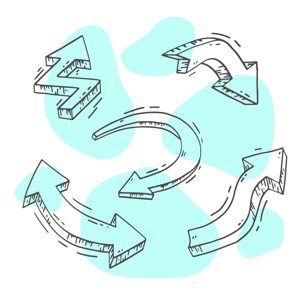 een getekende set vectorpijlen met contour en volume op een gevlekte achtergrond vector