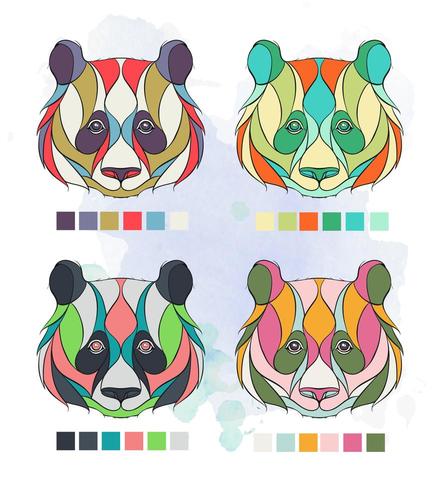 Set van patroon gekleurde panda hoofden vector