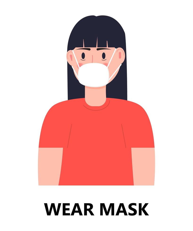 draag masker pictogram vector. griep, verkoudheid, coronaviruspreventie wordt getoond. vrouw zet medisch masker. geïnfecteerde persoon illustratie. luchtwegaandoening vector