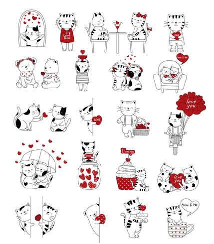 Valentijnsdag cartoon hand getrokken stijl schattige dieren vector
