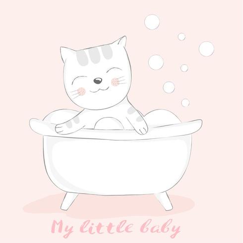 schattige baby kat cartoon bubbelbad vector