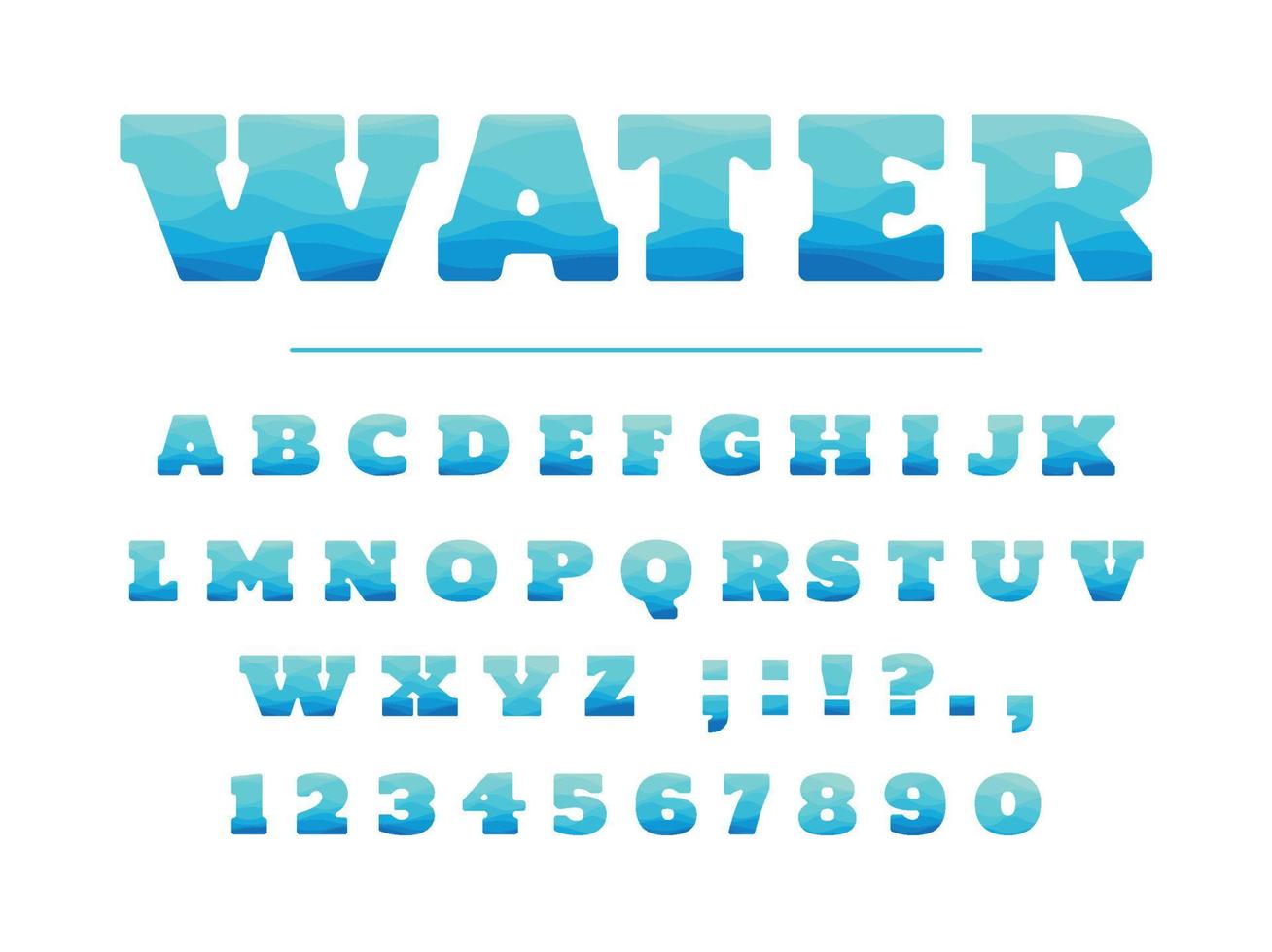 moderne levendige lettertype. gestileerde letters en cijfers. voor brochurekop, poster, flyerontwerp. water vector