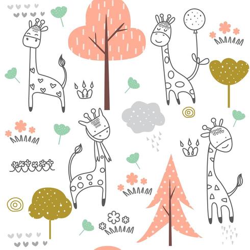 Baby giraffe cartoon - naadloos patroon vector