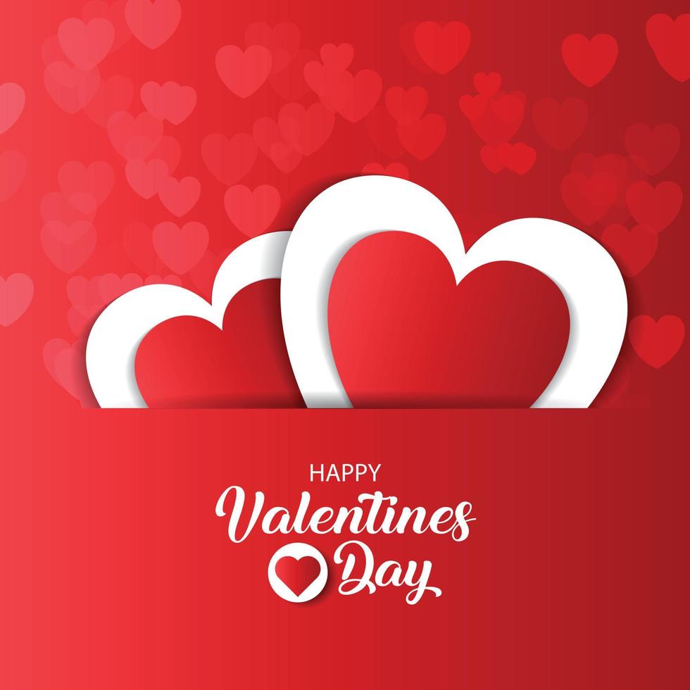 gelukkige Valentijnsdag met papieren hart op rode achtergrond. illustrator vector