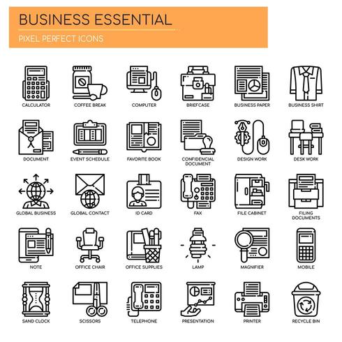 Set van zwart en wit dunne lijn zakelijke Essentials iconen vector