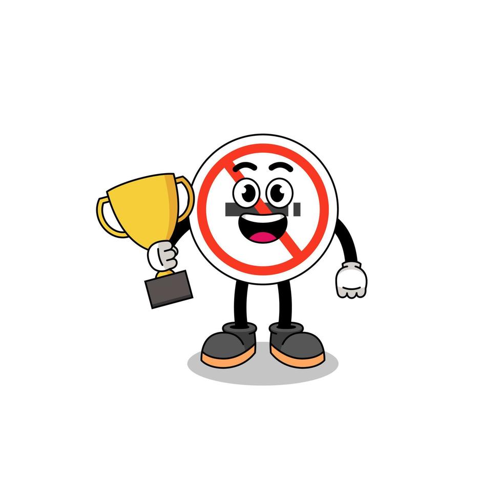 cartoon mascotte van niet roken bord met een trofee vector