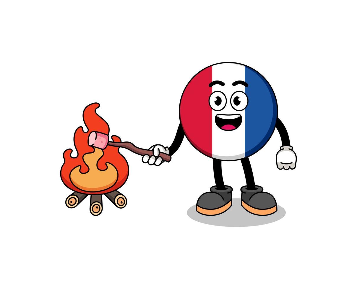illustratie van de vlag van frankrijk die een marshmallow verbrandt vector
