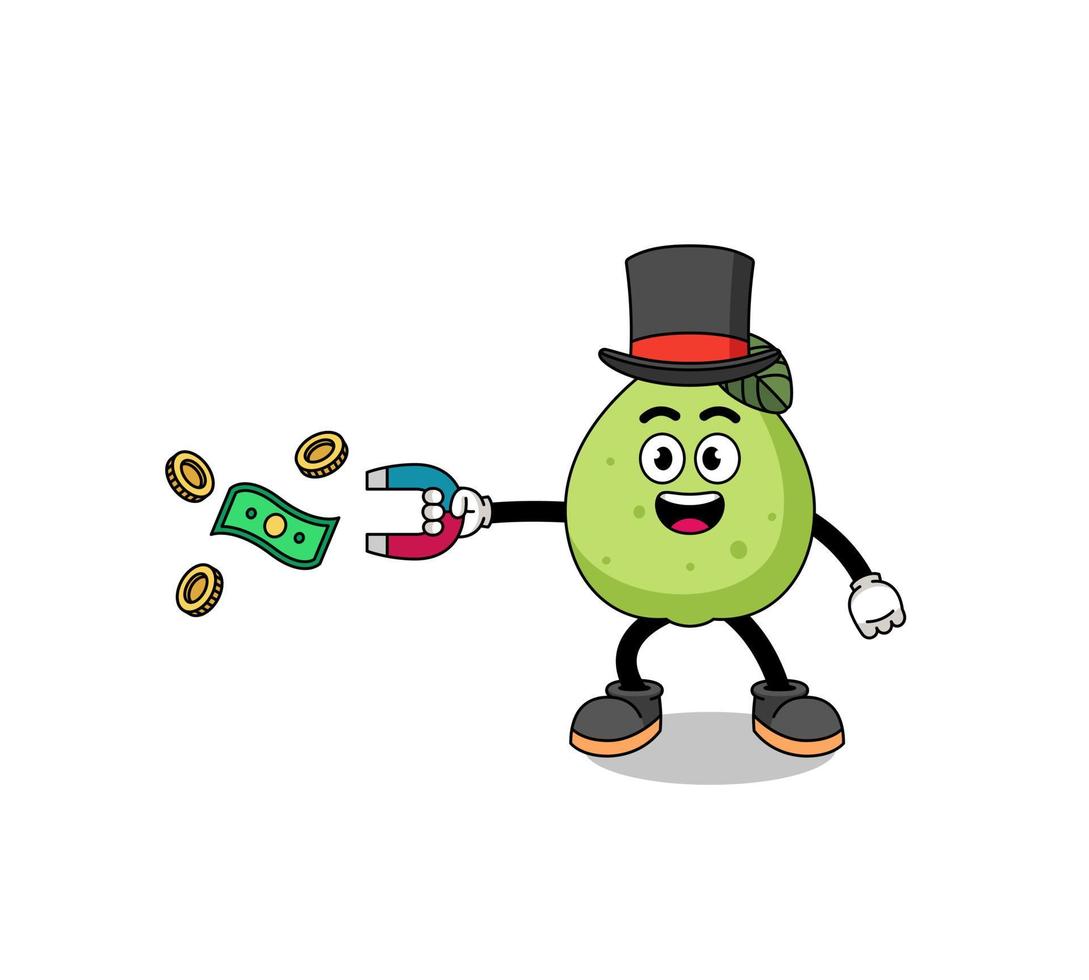 karakterillustratie van guave die geld met een magneet vangt vector