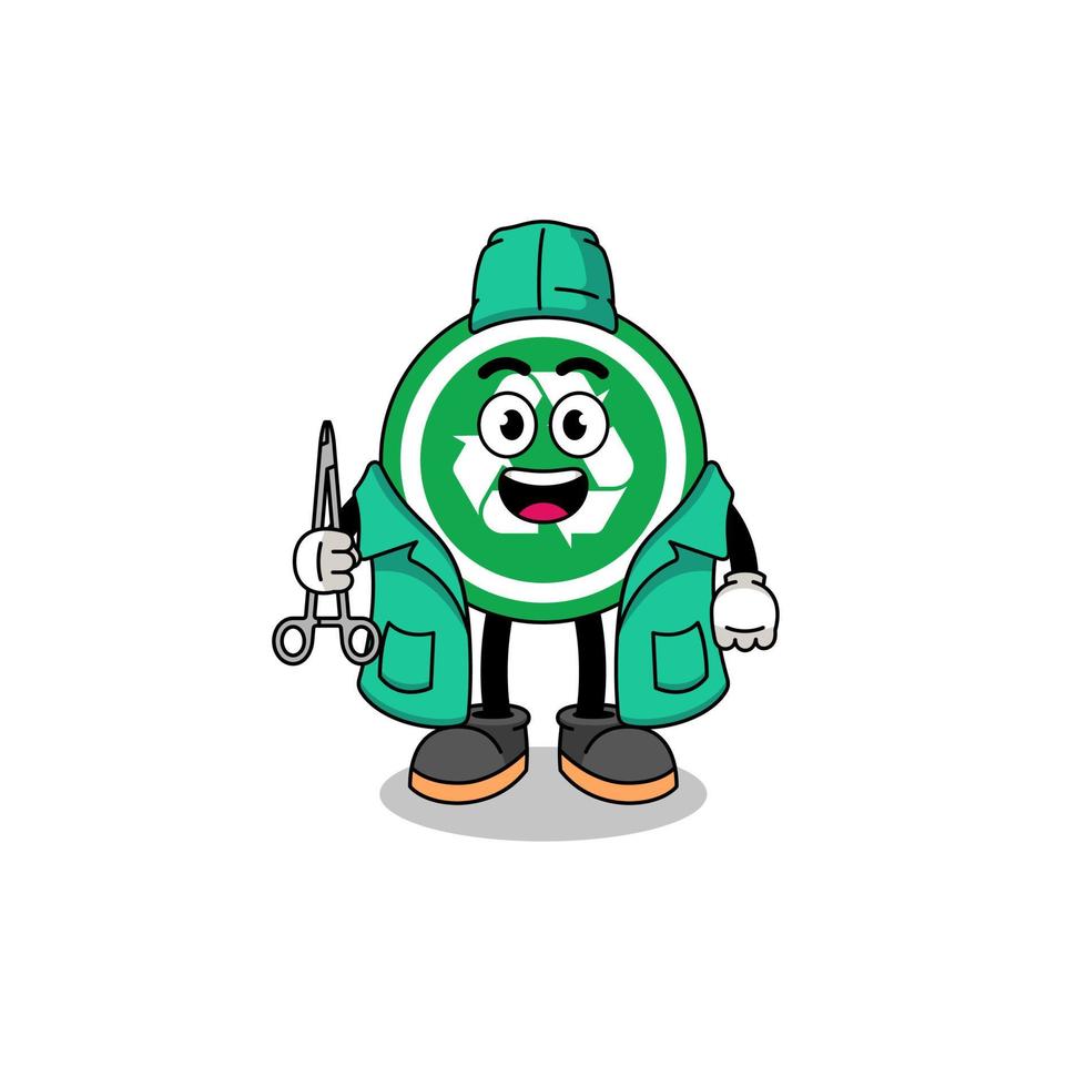 illustratie van recycle teken mascotte als een chirurg vector