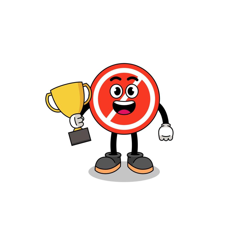 cartoon mascotte van stopbord met een trofee vector