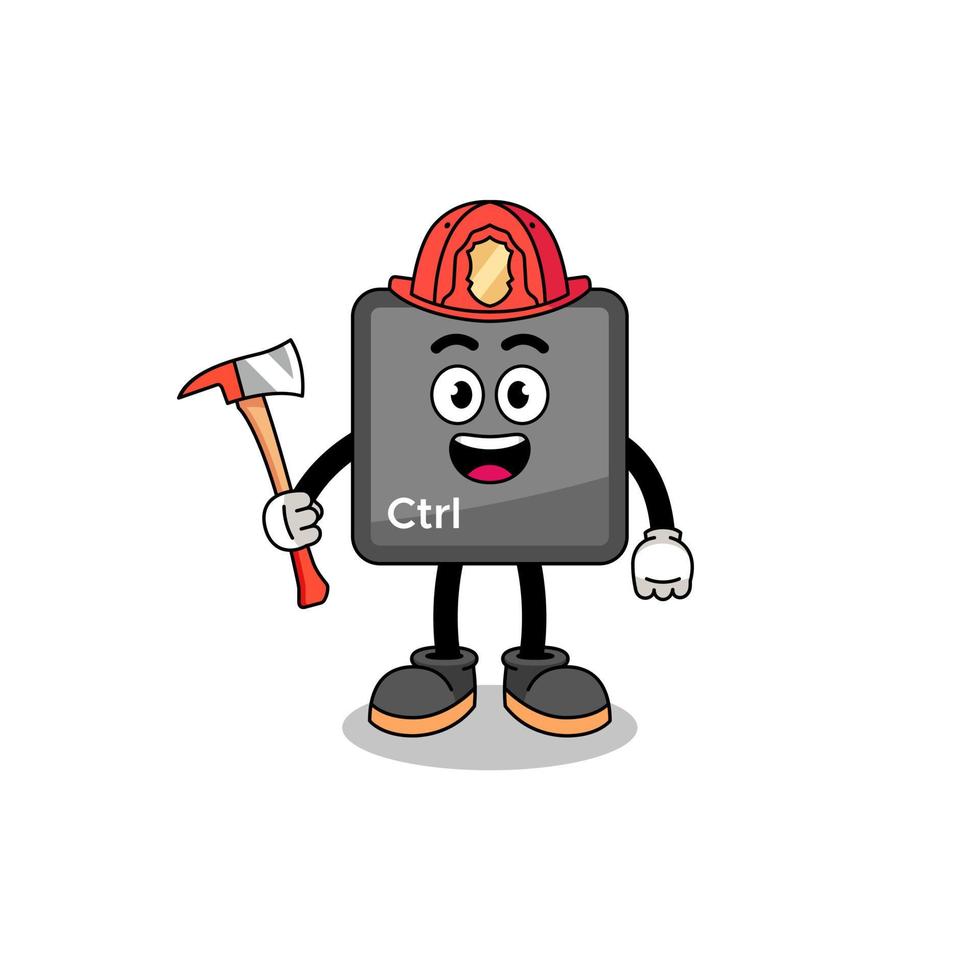 cartoon mascotte van toetsenbord bedieningsknop brandweerman vector