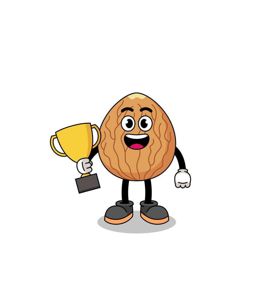 cartoon mascotte van amandel met een trofee vector