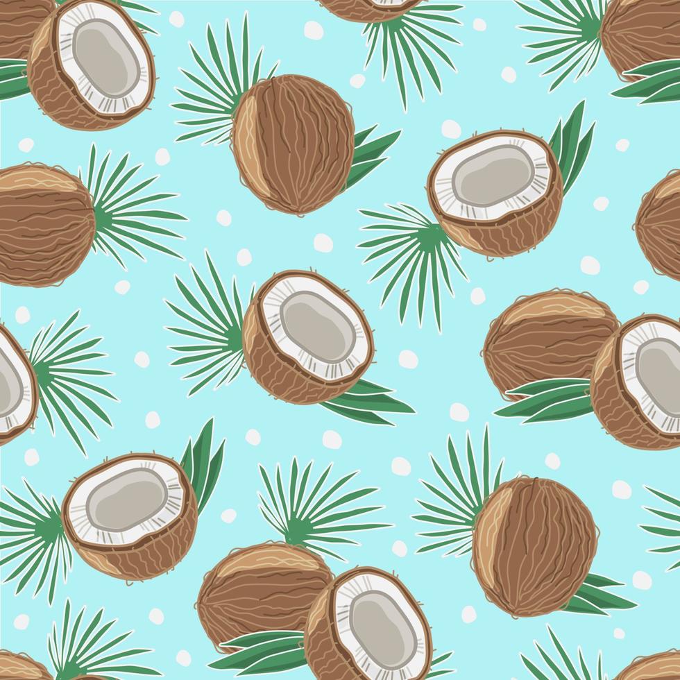 naadloos patroon met kokos- en palmbladeren. vectorillustratie. de objecten zijn geïsoleerd. vector