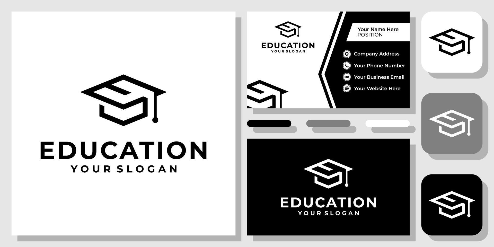 beginletter e afstuderen hoed onderwijs studie academie college logo ontwerp met sjabloon voor visitekaartjes vector