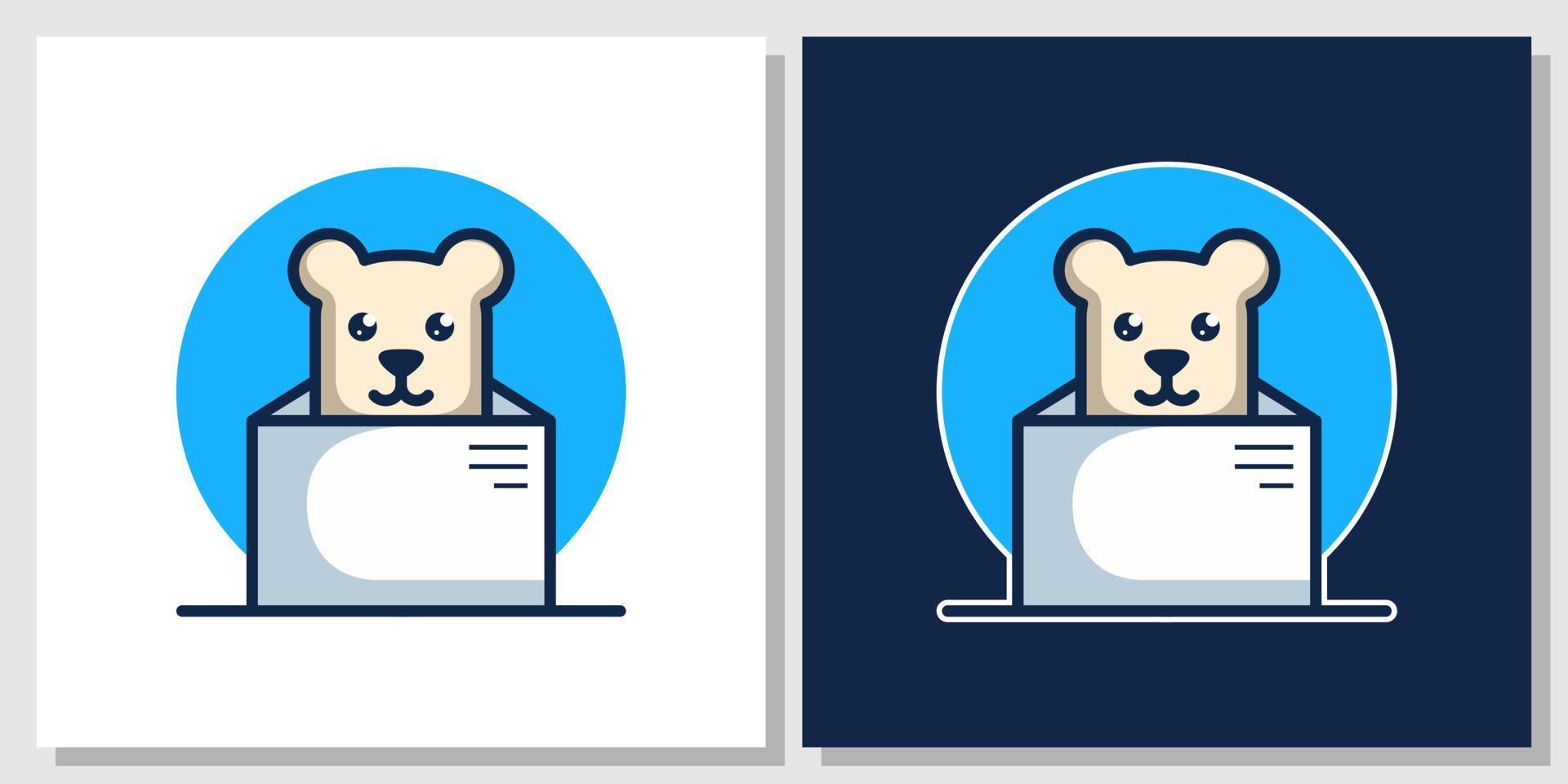 schattige beer doos cartoon dier mascotte cadeau leuk teddy verjaardag logo ontwerp met sjabloon voor visitekaartjes vector