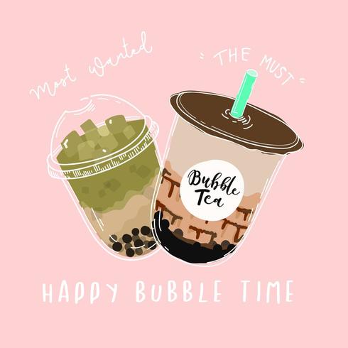 Happy Bubble Time Pink Bubble tea of Pearl Milk Tea Poster vector