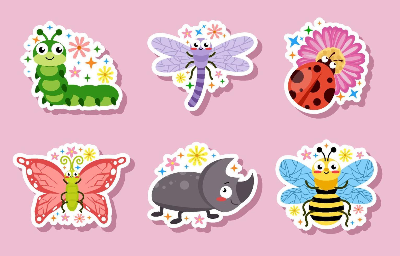 schattige lente insecten sticker vector