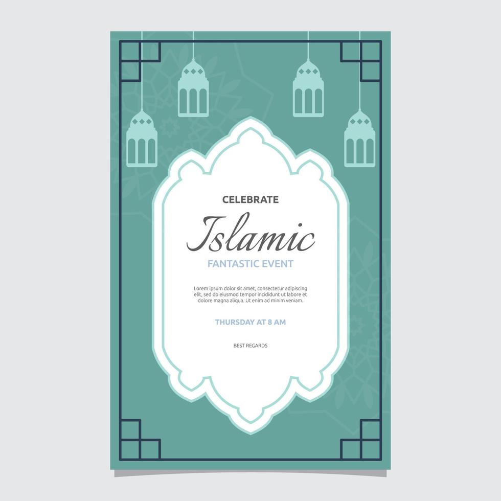 islamitisch evenement uitnodigingskaart frame achtergrond eenvoudig plat ontwerp vector