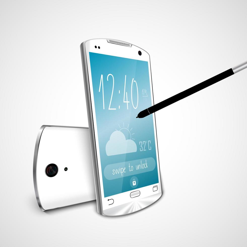 witte smartphone met pen op scherm mobiele telefoon vector