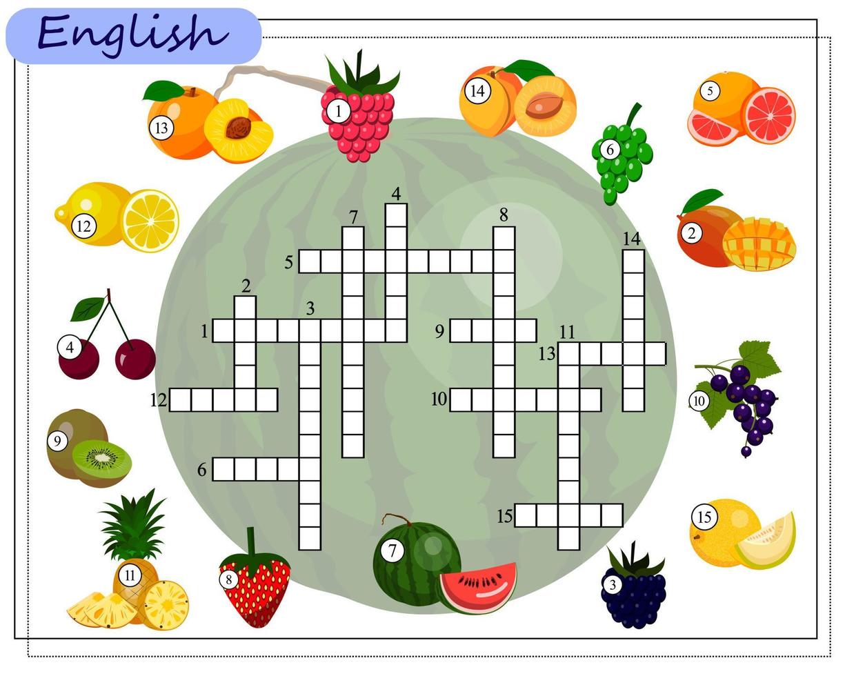 Veeg de wind is sterk Verklaring kruiswoordpuzzel, een educatief spel voor kinderen over fruit en bessen.  6686731 Vectorkunst bij Vecteezy