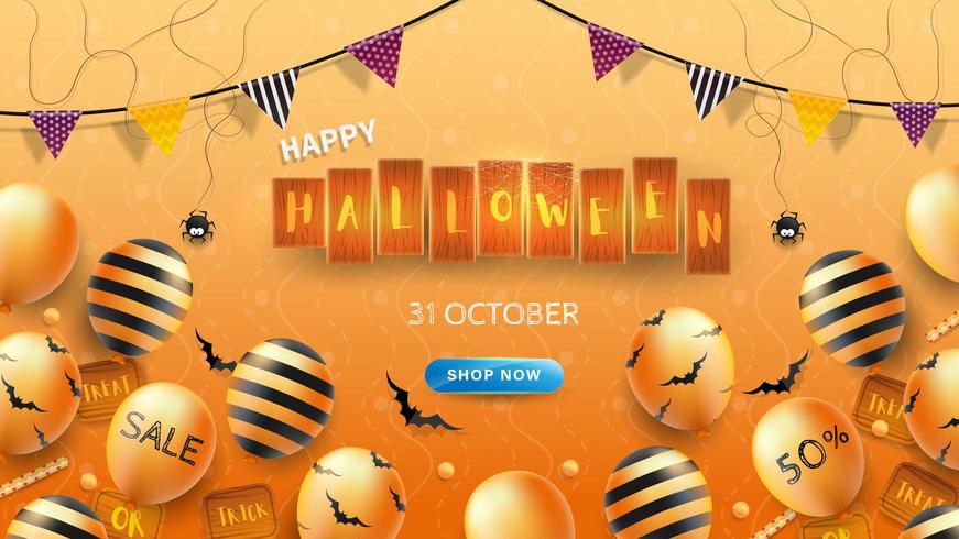 Gelukkige Halloween-Banner of Achtergrond met Halloween-tekst op houten raad vector