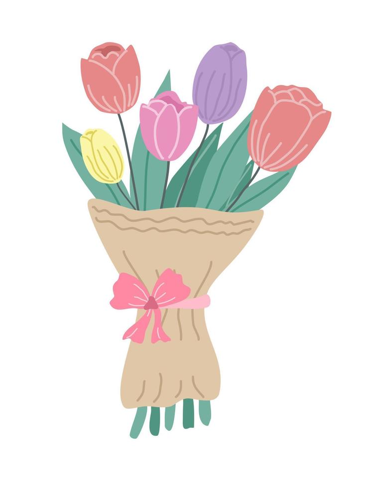 tulpenboeket ontworpen in pasteltinten, vintage doodle-stijl vector