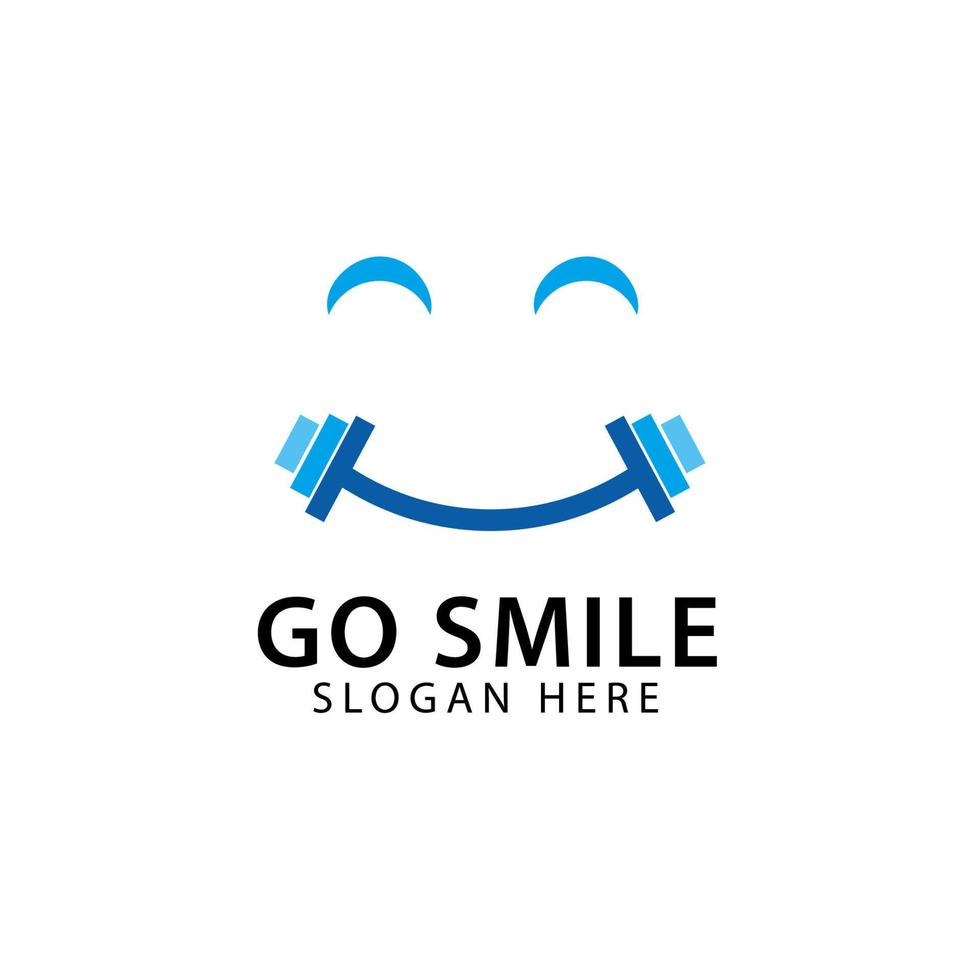 smile sport logo sjabloon met dumble voor sportschool en gezondheidswinkel vector