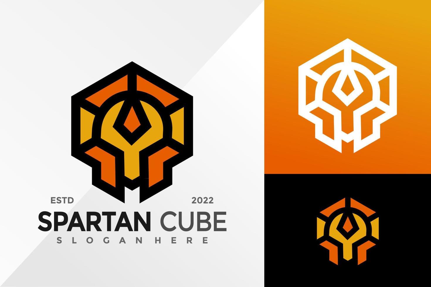 kubus spartaans zeshoekig logo ontwerp vector illustratie sjabloon