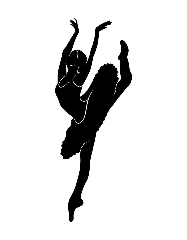 balletdanser volledige lichaamsvorm, vector geïsoleerde schaduw, eenvoudige zwarte silhouet pictogram decoratie. persoon teken logo ontwerp, grafische sportieve positie, ballerina fit, mooie elegante dame vrouw tekening