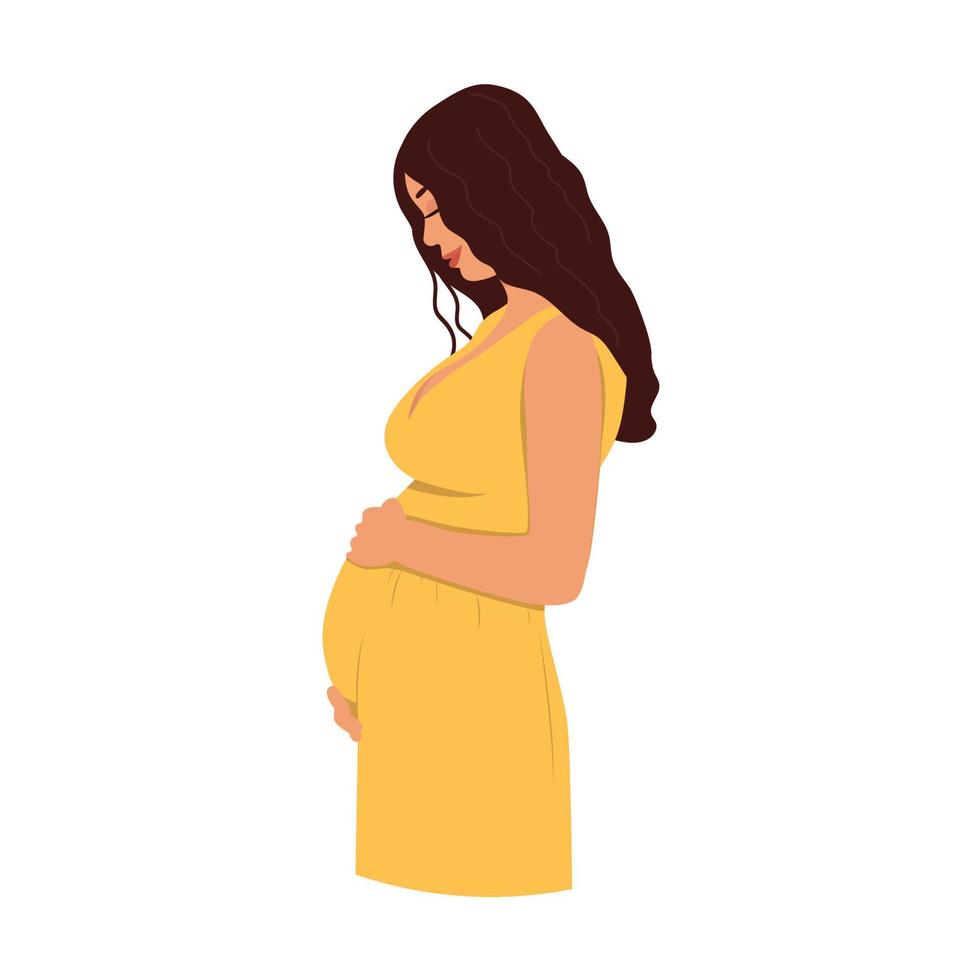 zwangere vrouw met haar buik geïsoleerd op de witte achtergrond. vector illustratie