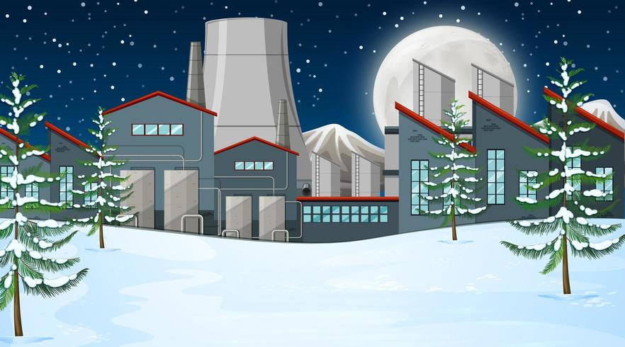 Fabriek in sneeuwscène vector