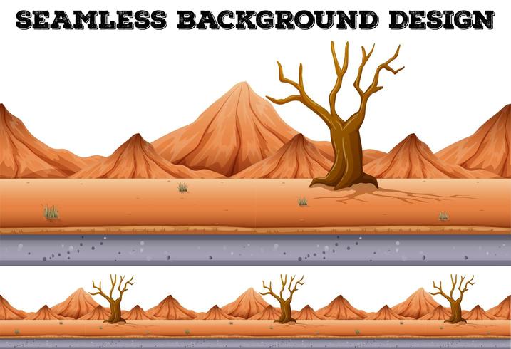 Naadloos ontwerp als achtergrond met woestijnboom en berg vector