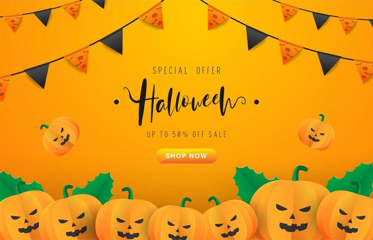 Halloween-achtergrond met partijvlaggen en pompoenen vector
