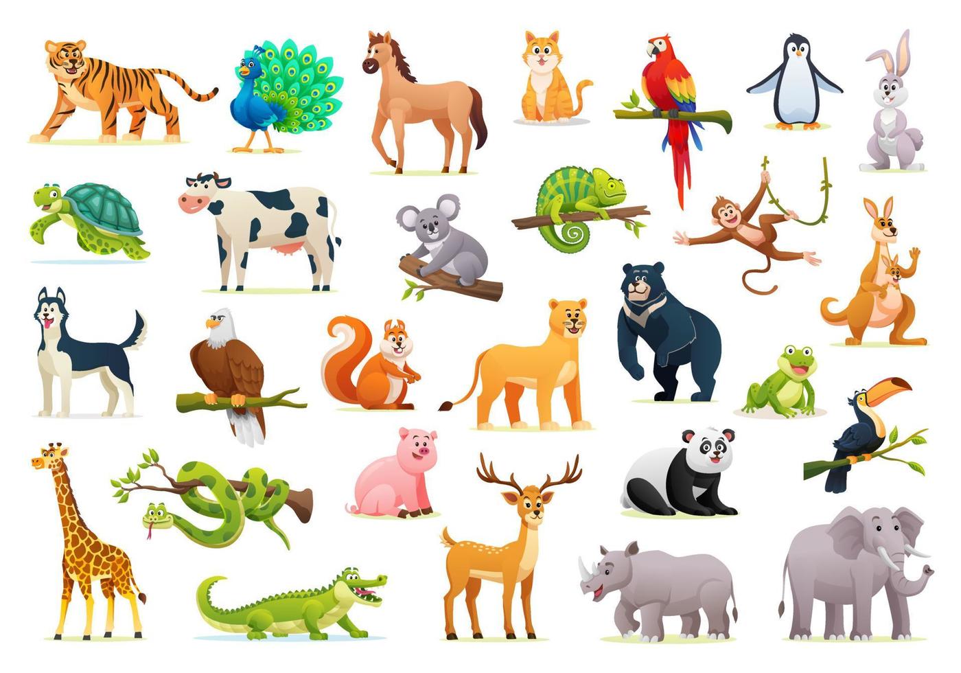 verzameling van schattige cartoon dieren illustraties op een witte achtergrond vector