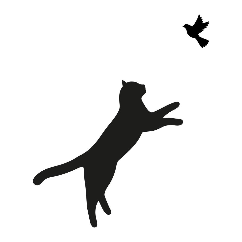 illustratie van een zwarte kat die een vogel vangt vector