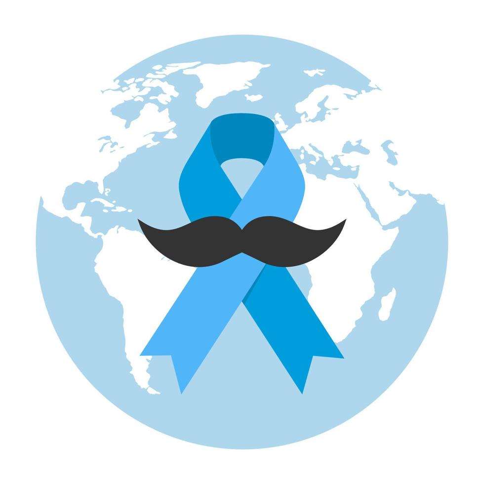 bewustzijn van prostaatkanker. blauw lint met snor vector