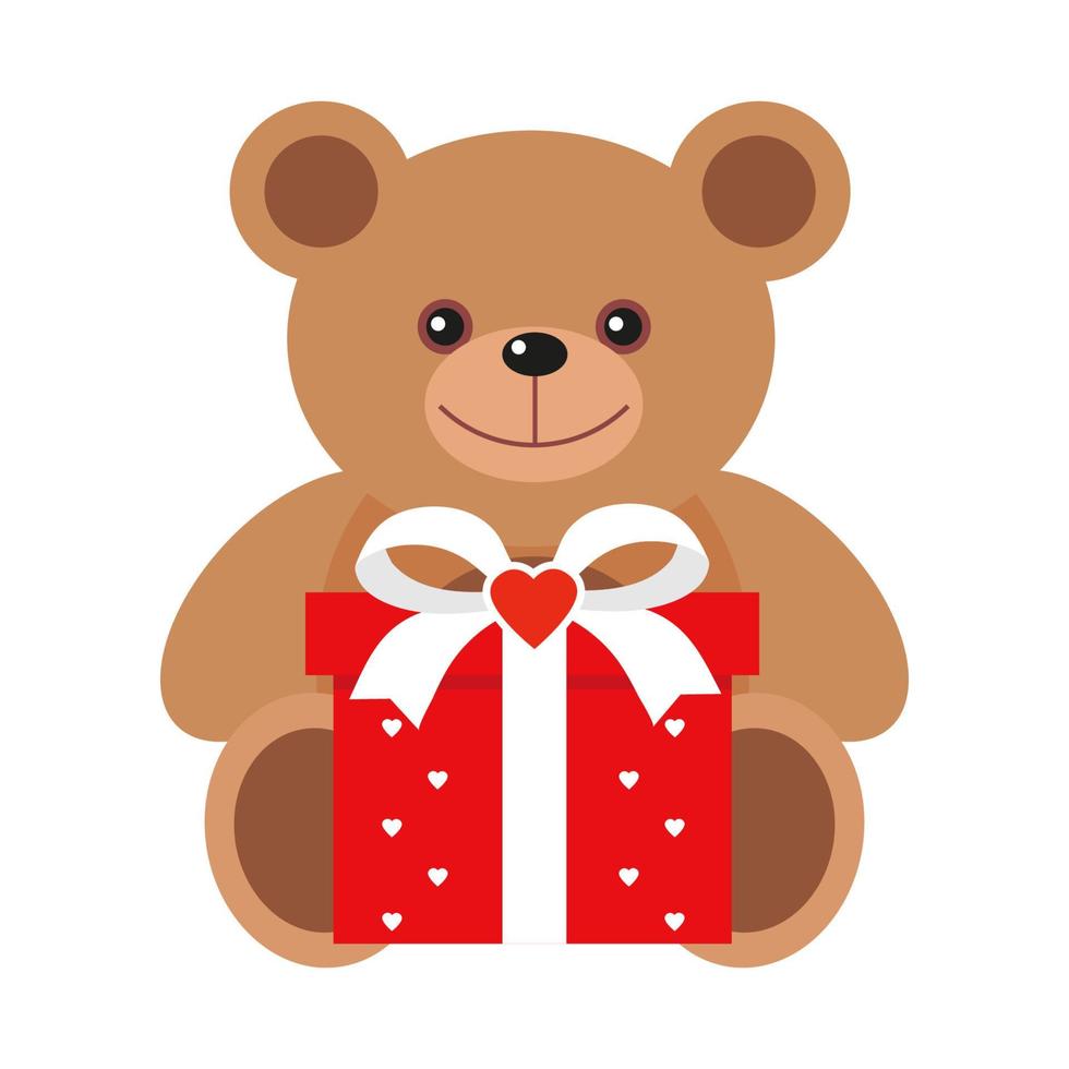 schattige teddybeer met rood cadeau vector