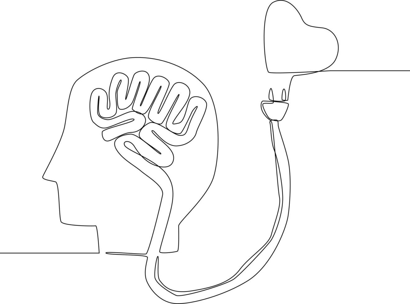 continue lijntekening van hersenen en horen zijn verbonden door draad. symbool geneeskunde. vectorillustratie. vector