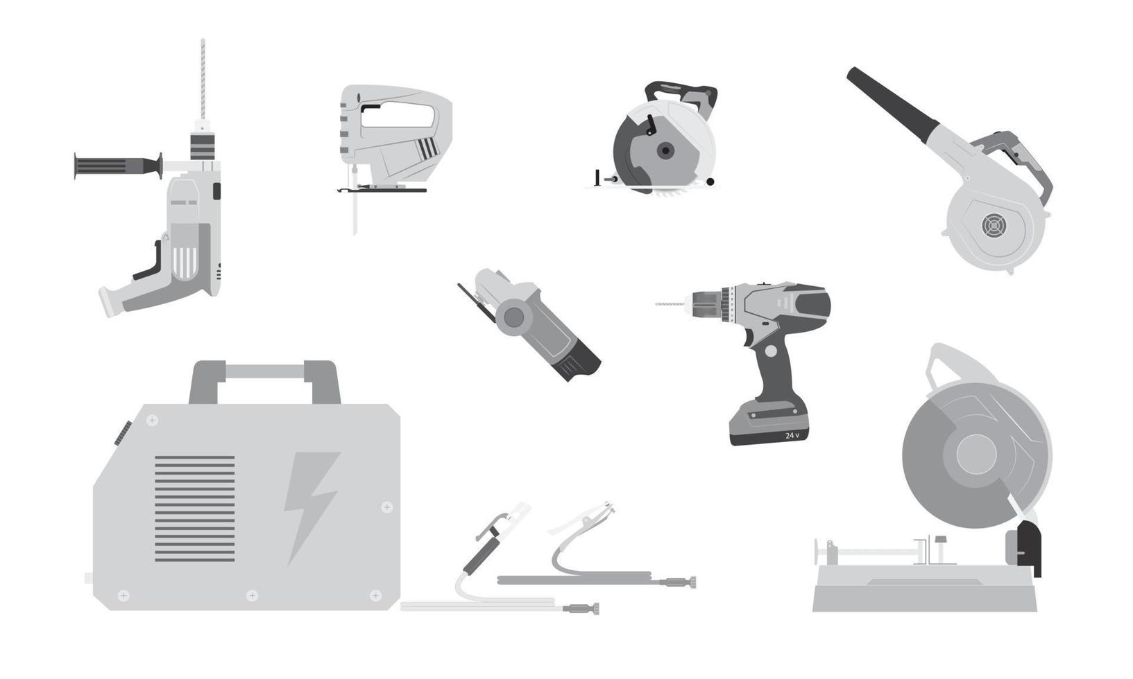 set bouwgereedschap, grijze kleur mechanische tool vector