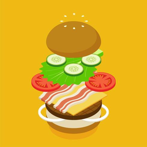 Isometrische hamburger ingrediënten vector