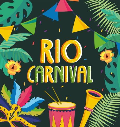 partij banner met trommel en trompet voor rio carnaval vector