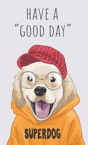 slogan met schattige cartoon hond in gele trui illustratie vector