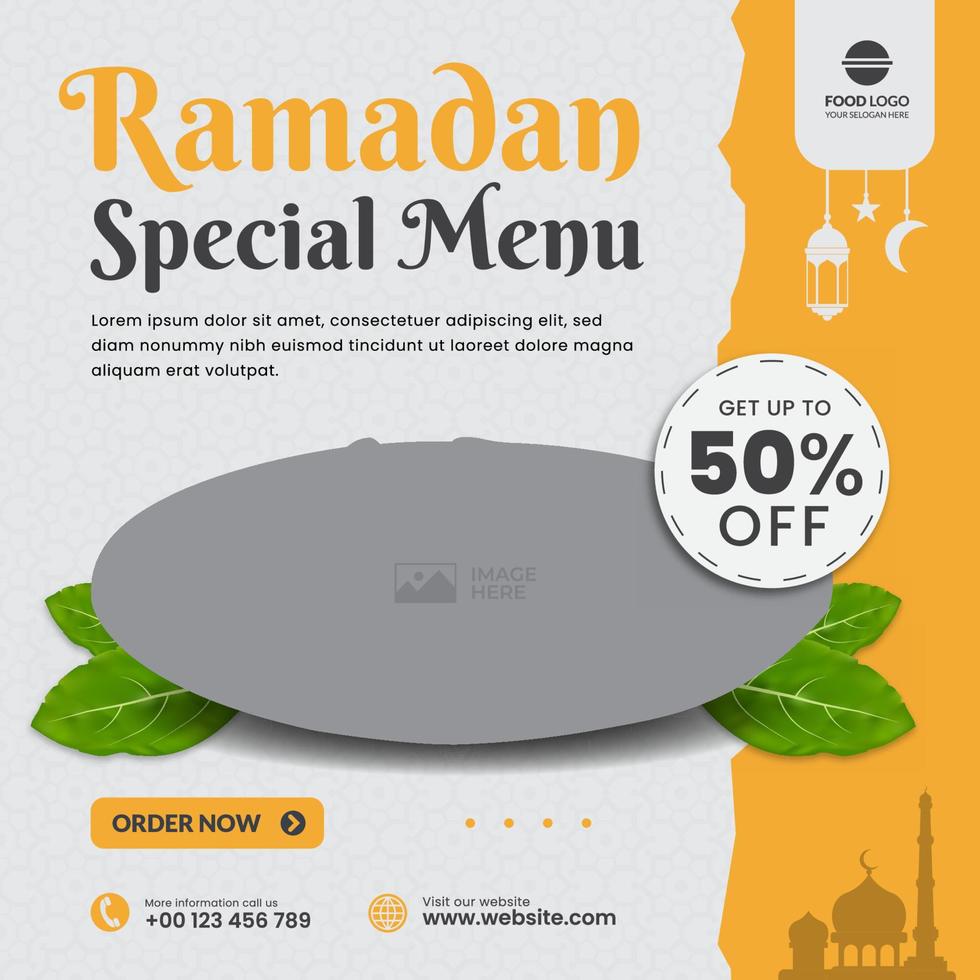 eten en restaurant social media postsjabloon met ramadan thema vector