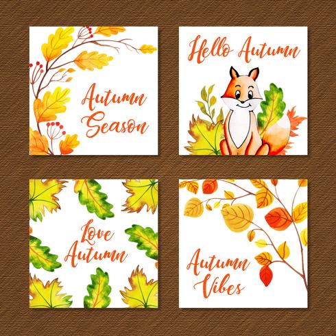 Mooie aquarel herfst kaarten collectie vector